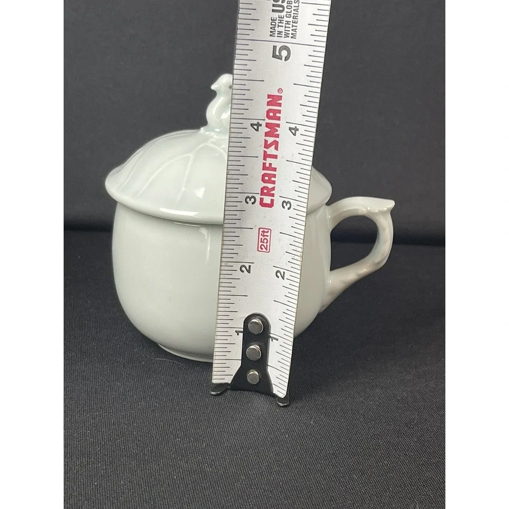 Porcelain Celadon Cabbage Lidded Coffee Tea‎ Cup with Bird Handle Lid Marked
